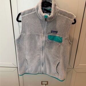 Patagonia Gray Teal Fleece Vest Women’s Large Polartec Retro Style